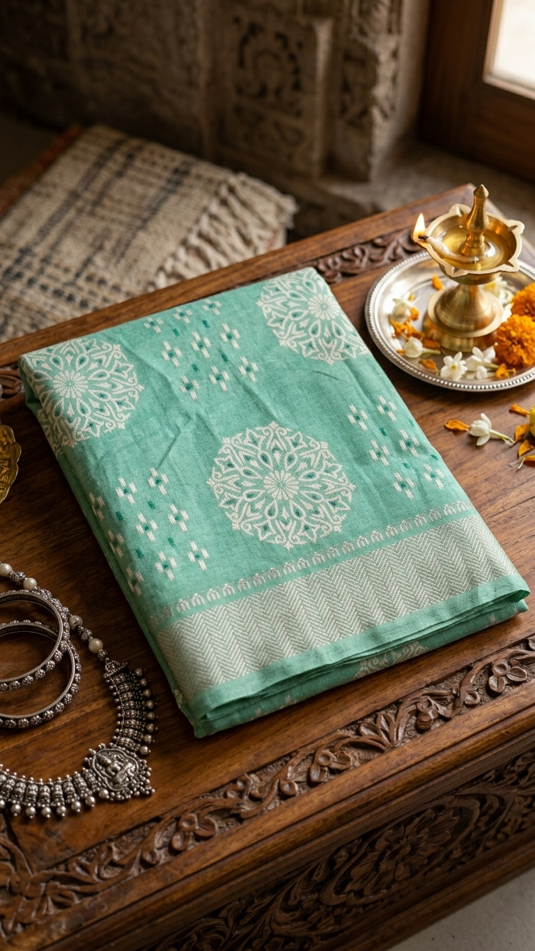 Sea Green Mandala Grace Silk Saree