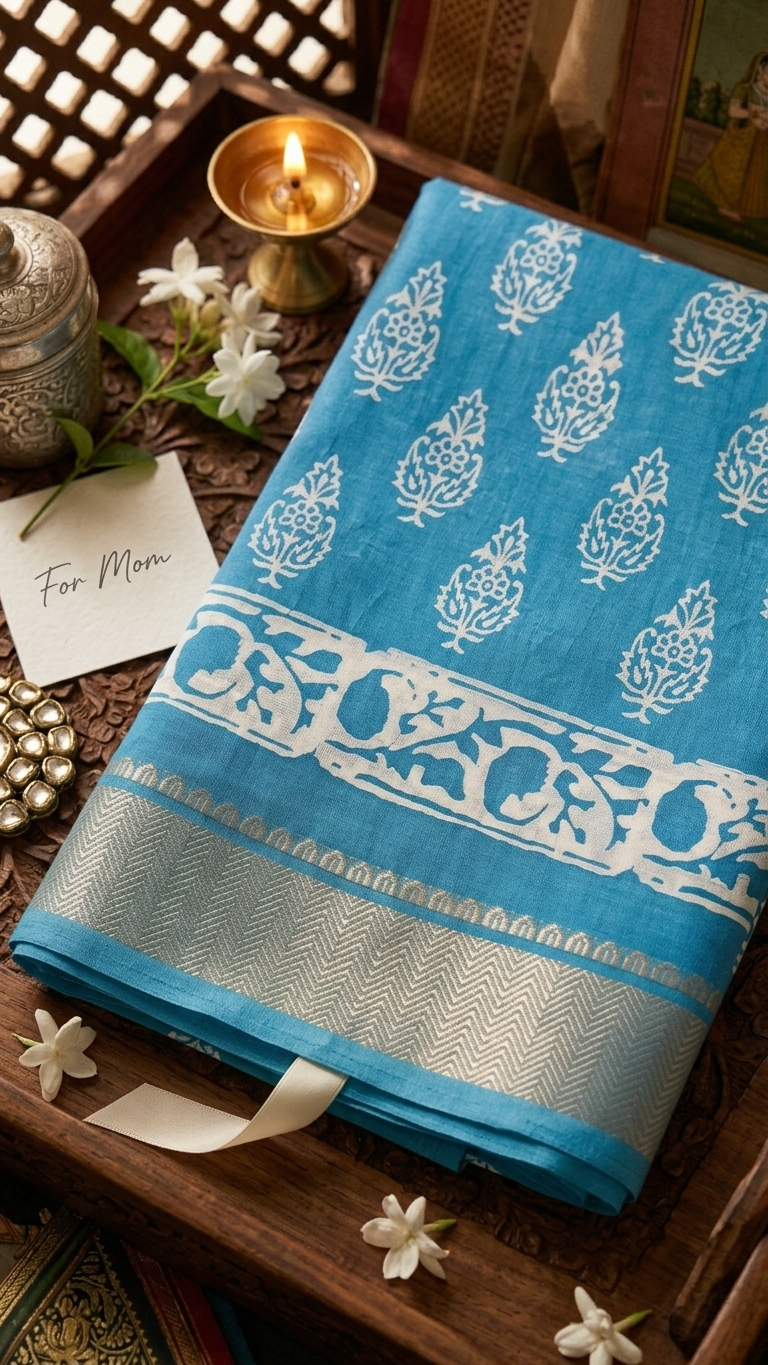 The Azure Bloom Chanderi Silk Saree - Image 3
