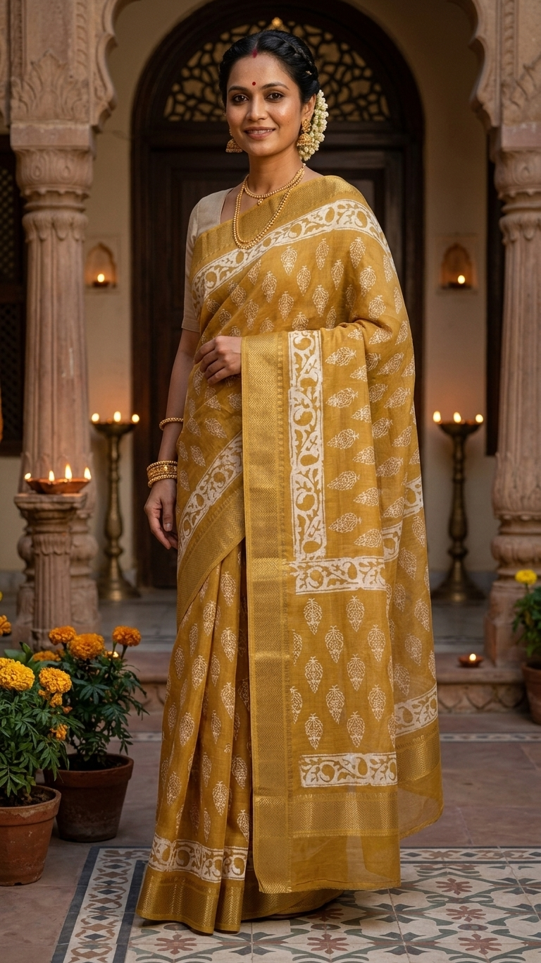 The Mustard Marigold Chanderi Silk Saree - Image 2