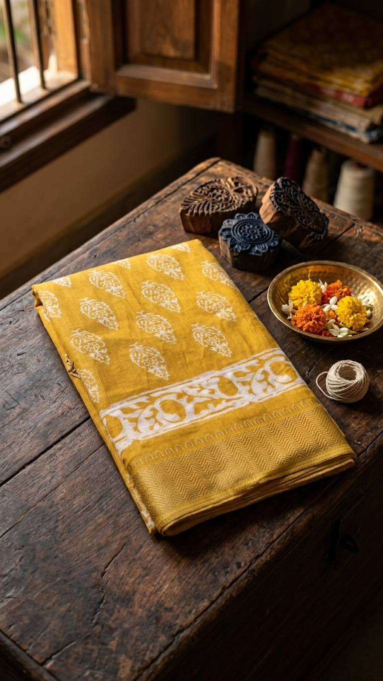 The Mustard Marigold Chanderi Silk Saree