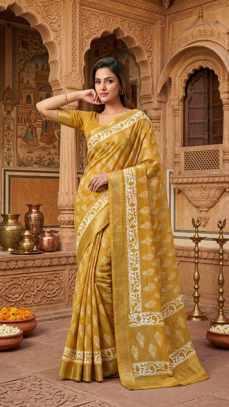 The Mustard Marigold Chanderi Silk Saree - Image 3