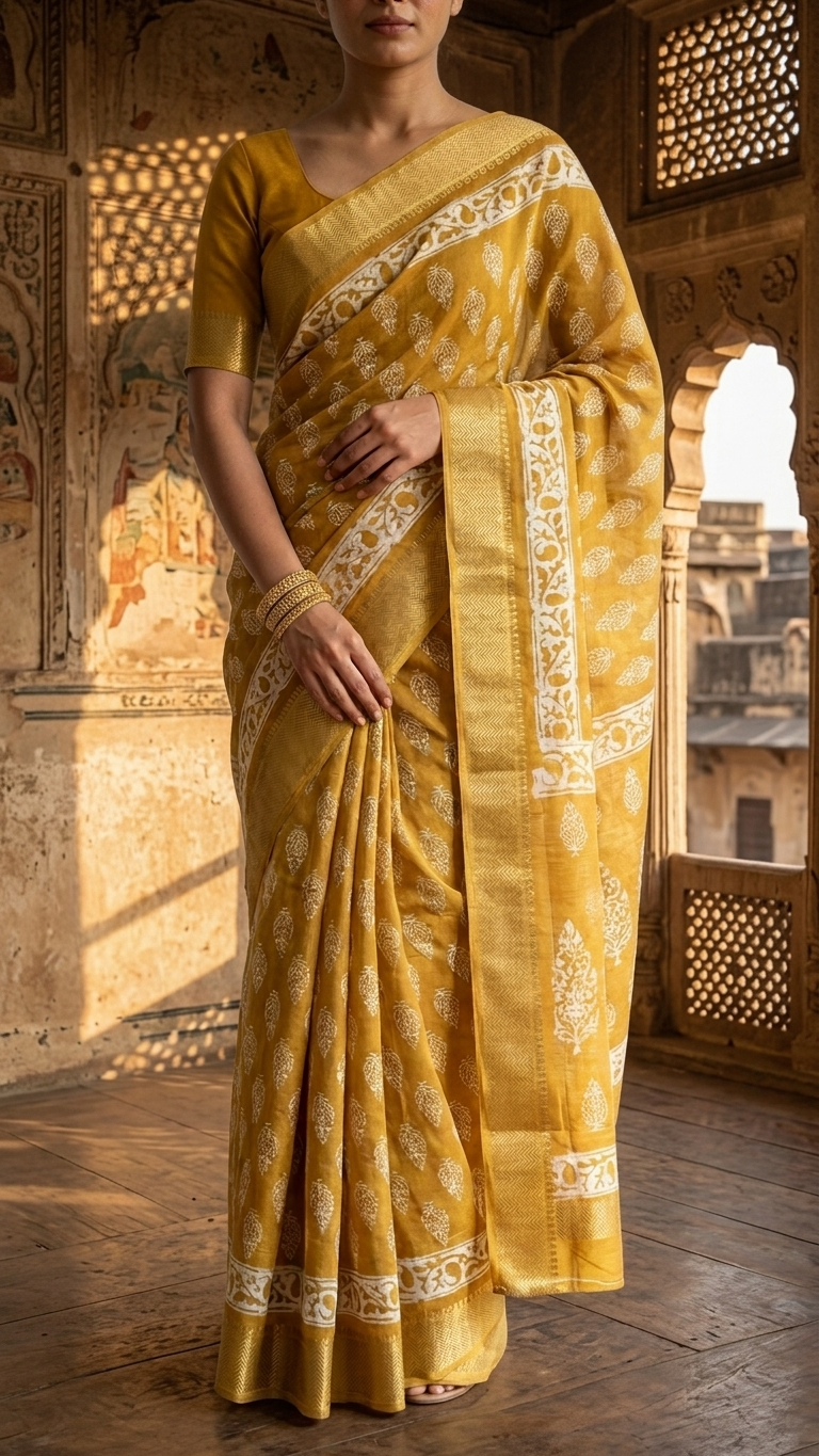 The Mustard Marigold Chanderi Silk Saree - Image 4