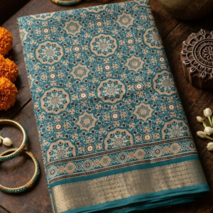 Elegant Teal Green synthetic saree