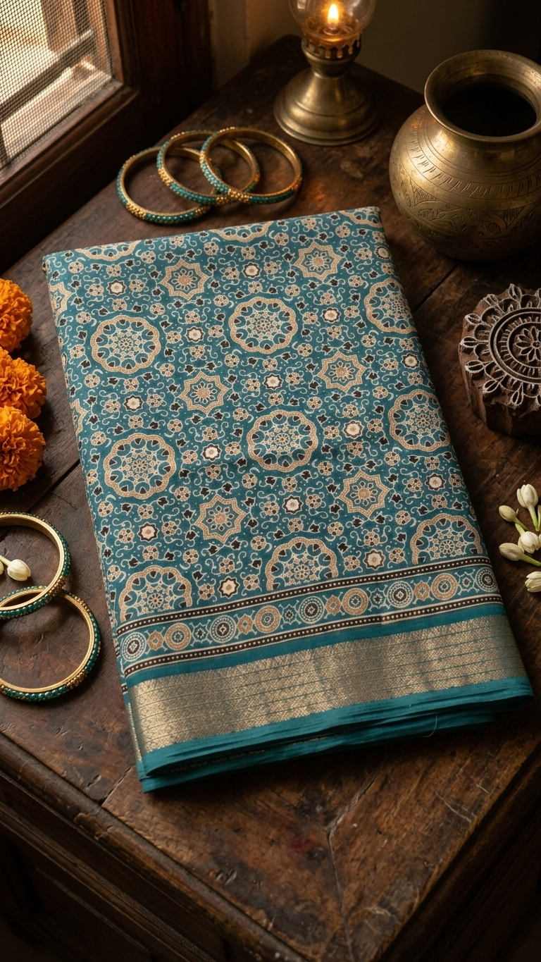 Elegant Teal Green Synthetic Saree