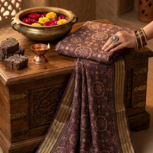 Royal Plum Mandala Synthetic Saree with Zari Border