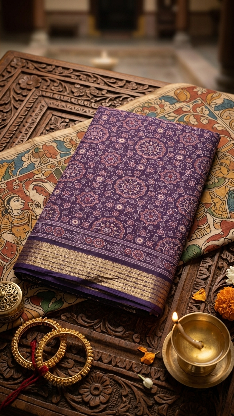 Royal Violet Mandala Synthetic Saree