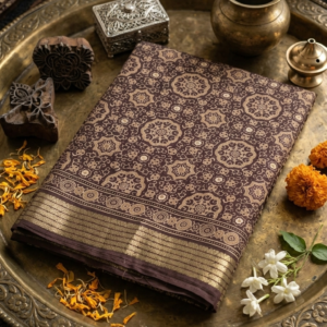 Deep Coffee Mandala Synthetic Saree