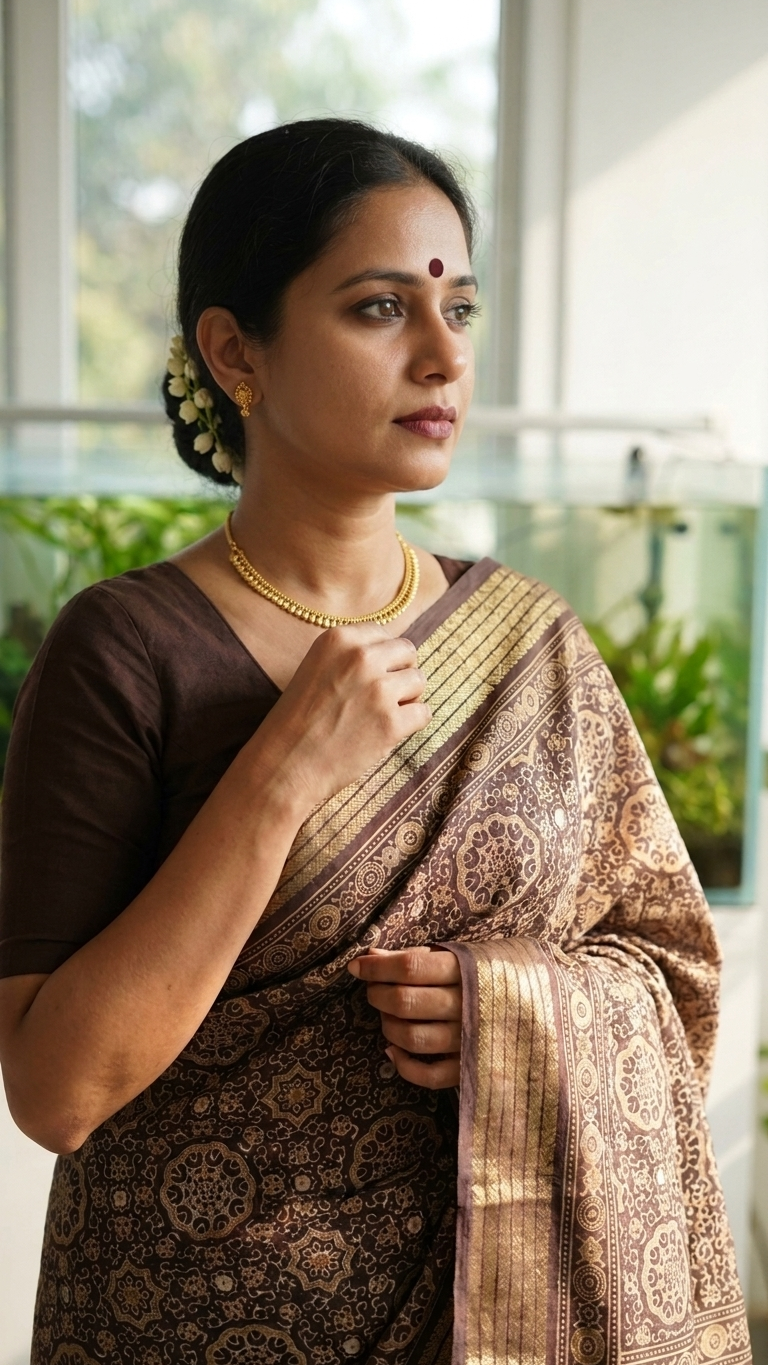 Deep Coffee Mandala Synthetic Saree - Image 3