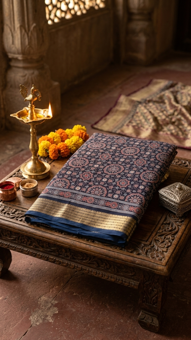 Royal Navy Mandala Synthetic Saree