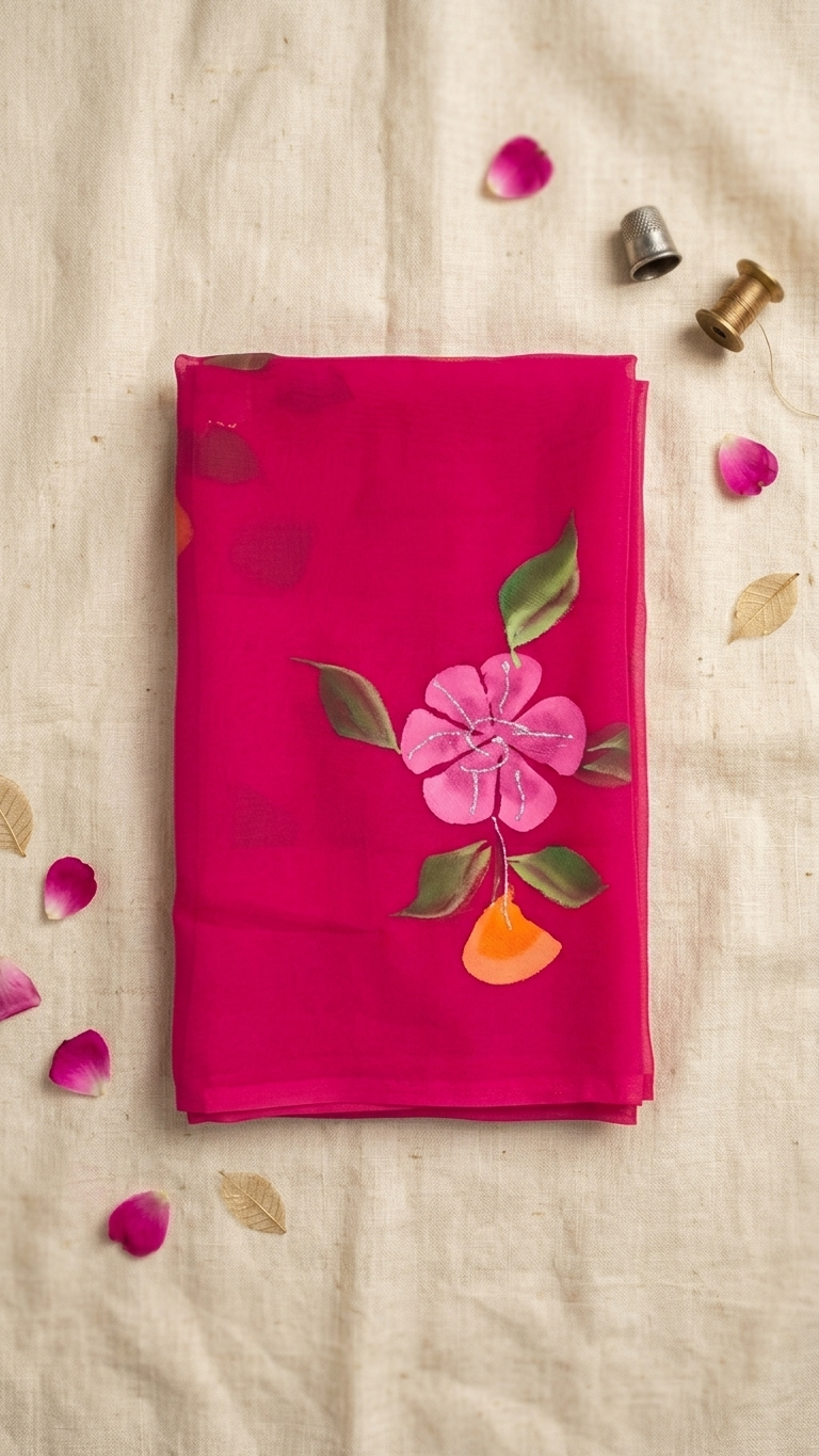 Rose Pink Blossom Georgette Saree
