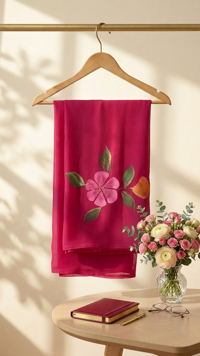 Rose Pink Blossom Georgette Saree - Image 2