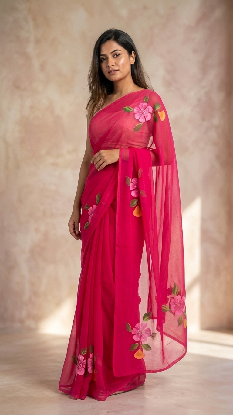 Rose Pink Blossom Georgette Saree - Image 4