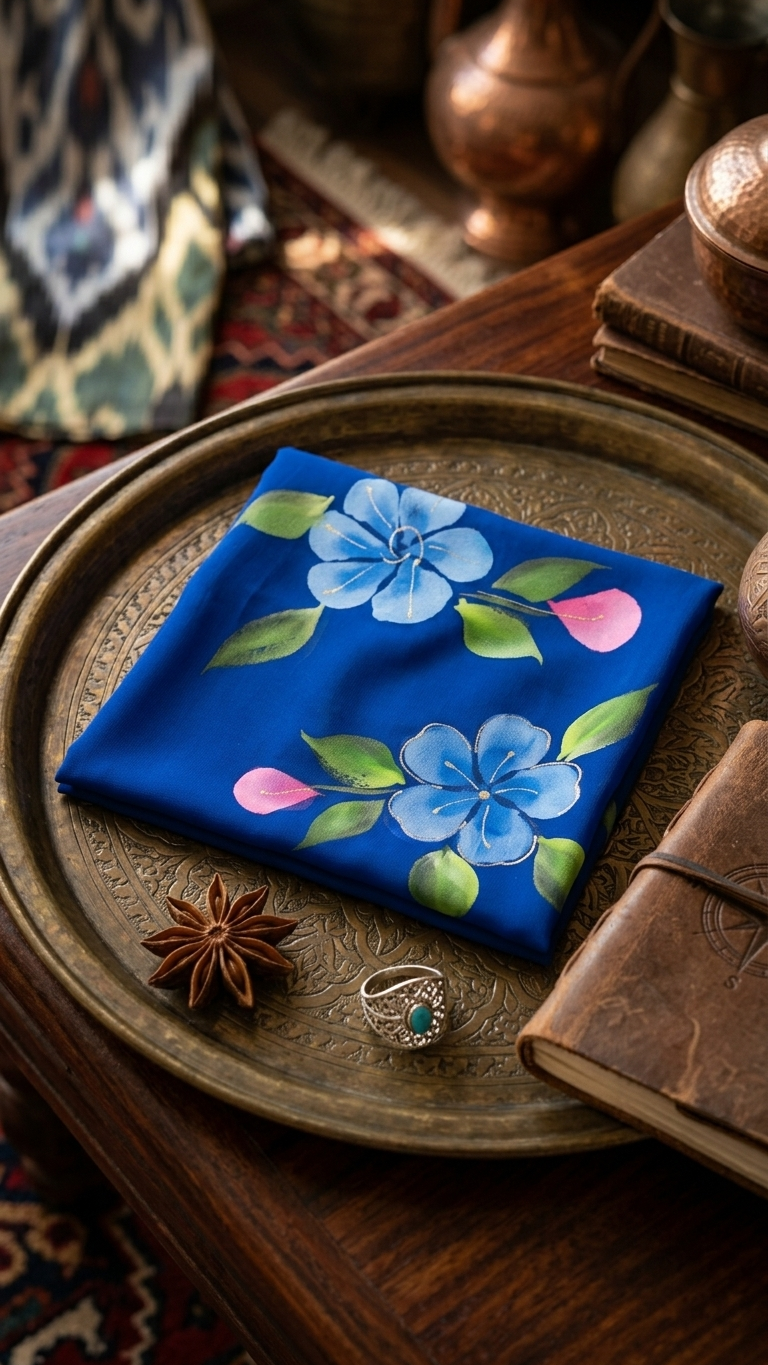 Royal Blue Floral Printed Georgette Saree