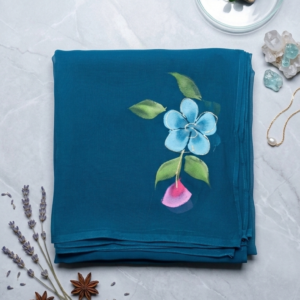 Teal Blue Floral Elegance Georgette Saree