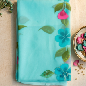 Aqua Mint Floral Grace Georgette Saree