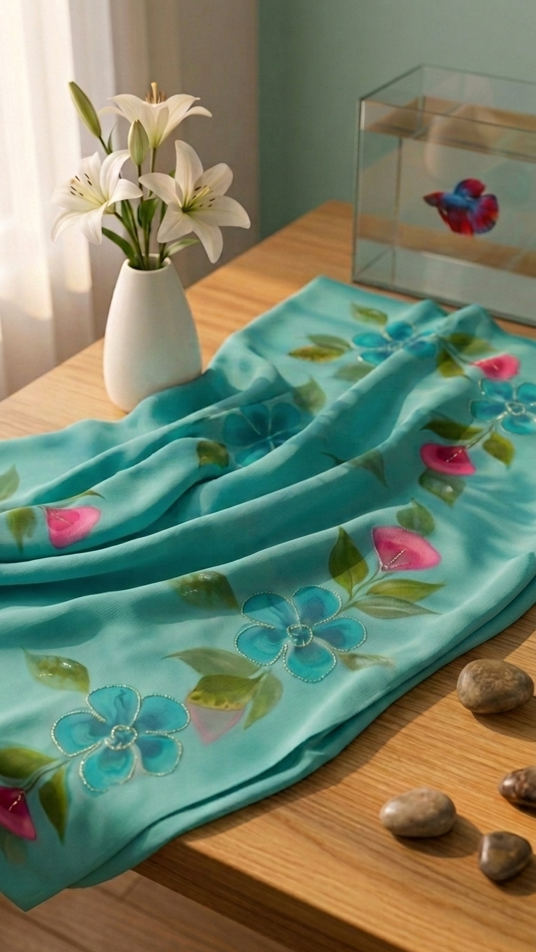 Aqua Mint Floral Grace Georgette Saree - Image 2