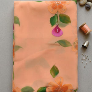Peach Blossom Floral Georgette Saree