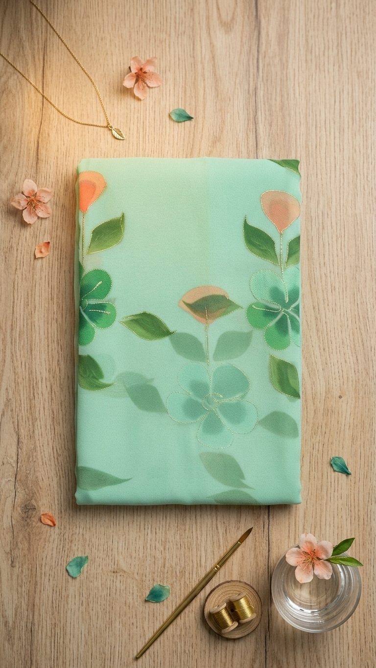 Mint Green Floral Grace Georgette Saree