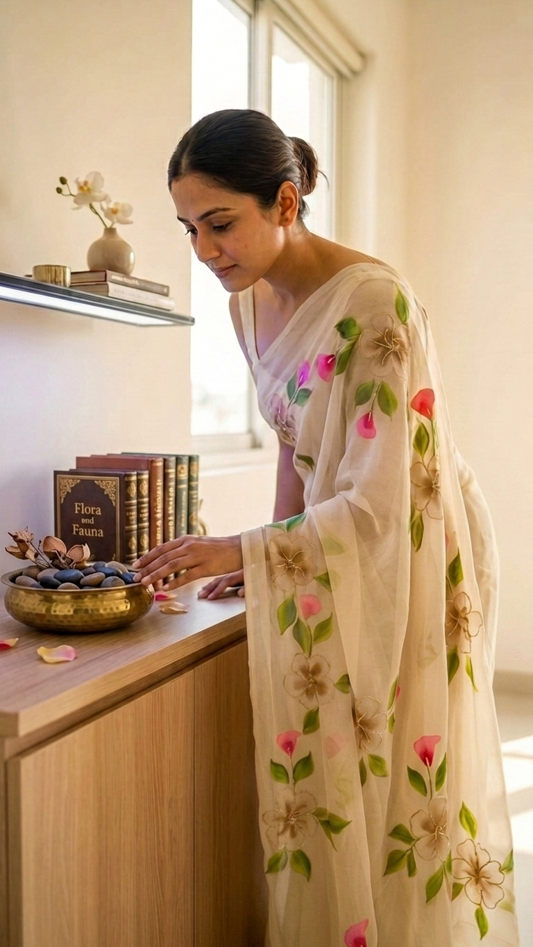Golden Bloom Floral Georgette Saree - Image 3