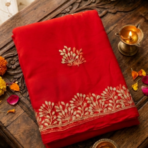 Royal Crimson Golden Bloom Designer Saree