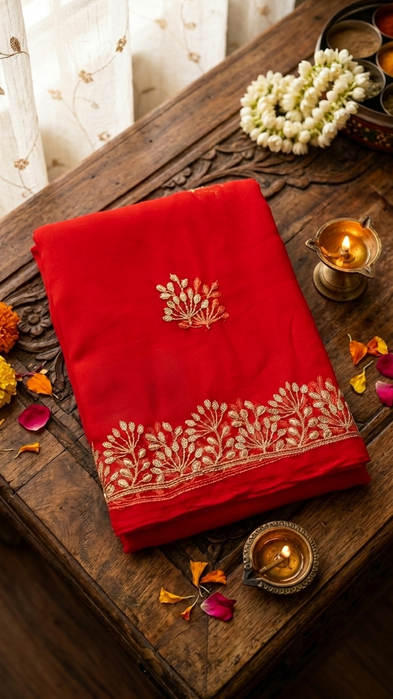 Royal Crimson Golden Bloom Designer Saree