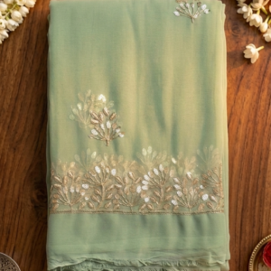 Mint Silver Golden Blossom Grace Saree
