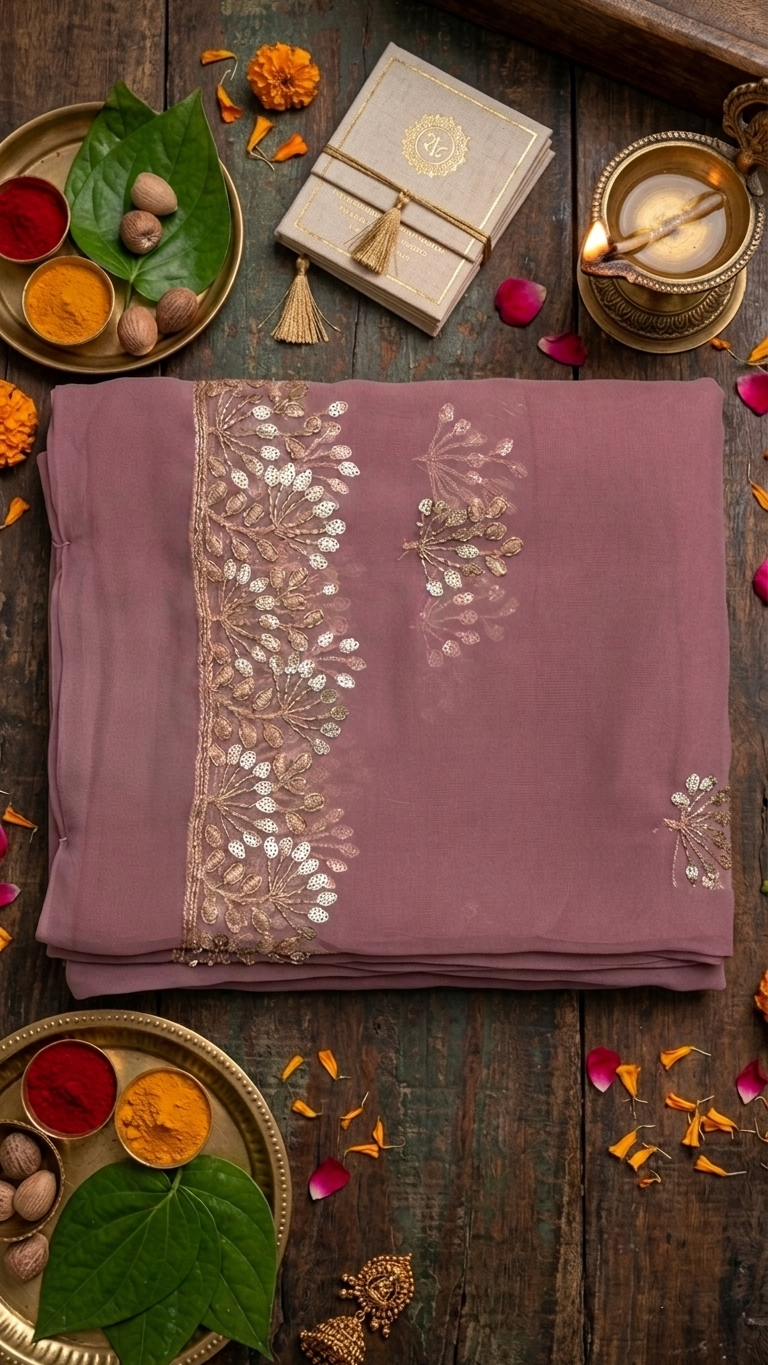 Mauve Golden Blossom Saree