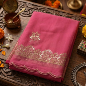 Rose Pink Golden Blossom Grace Saree