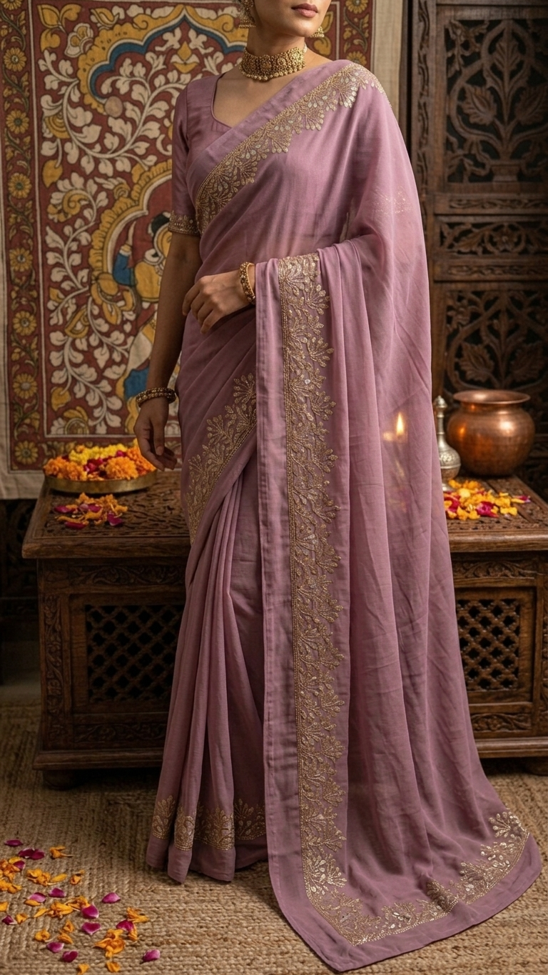 Mauve Golden Blossom Grace Saree - Image 4