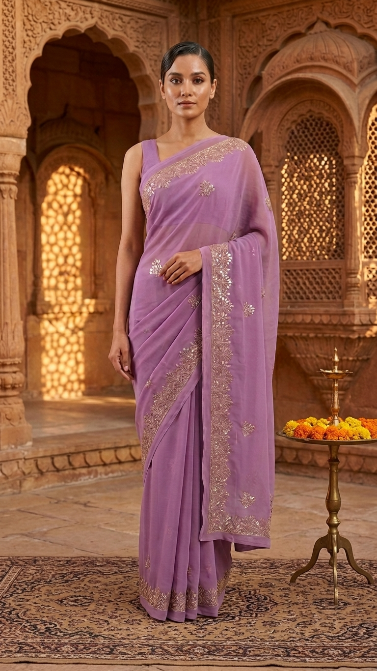Mauve Golden Blossom Grace Saree - Image 3