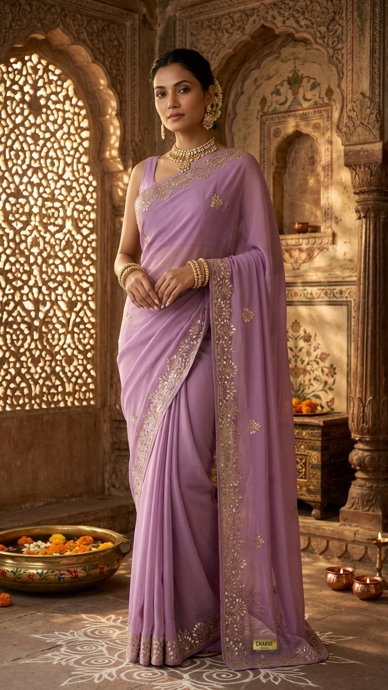 Mauve Golden Blossom Grace Saree - Image 2